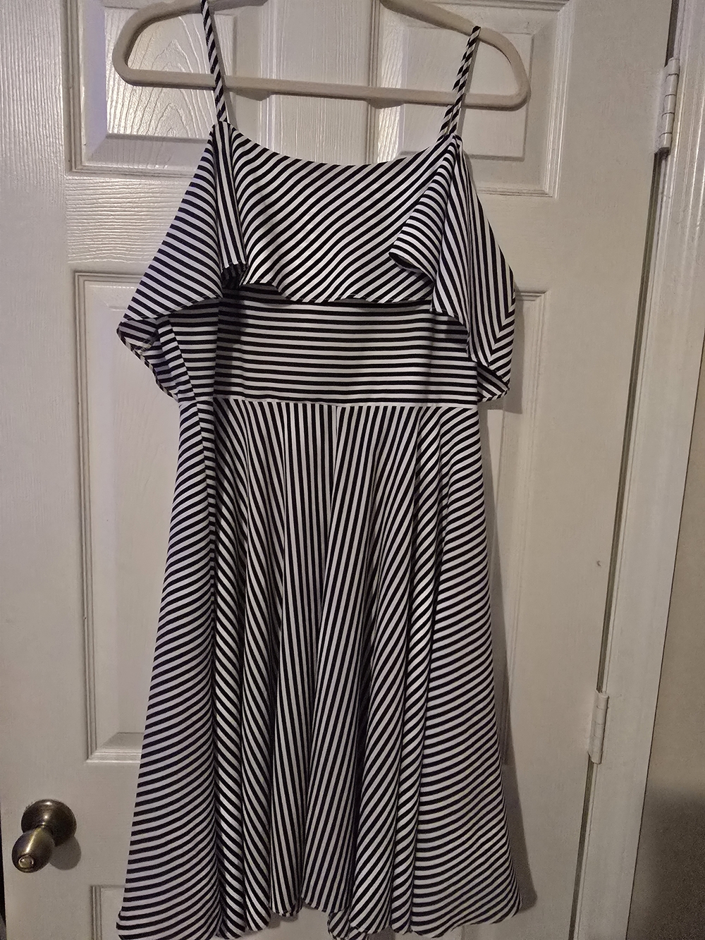 Neiman Marcus Black & White Striped Dress with Spaghetti Straps